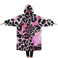 thumbnail image 2 of Oversized Wearable Blanket Hoodie,Pink Leopard Pattern Sherpa Blanket Hoodie with Super Pockets,Super Warm Fuzzy Pullover for Women & Men, 2 of 6