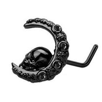 Nose Ring L Bend Stud Skull center moon black ring top