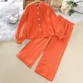 thumbnail image 2 of Odeerbi 8-12 Years Kids Boys Girls Cotton Outfits Long Sleeve Shirt Wide Leg Pants Set Spring Solid Color Lapel Shirt Extended Pants Two-piece Set Kids Boys Girls Clothes, 2 of 9