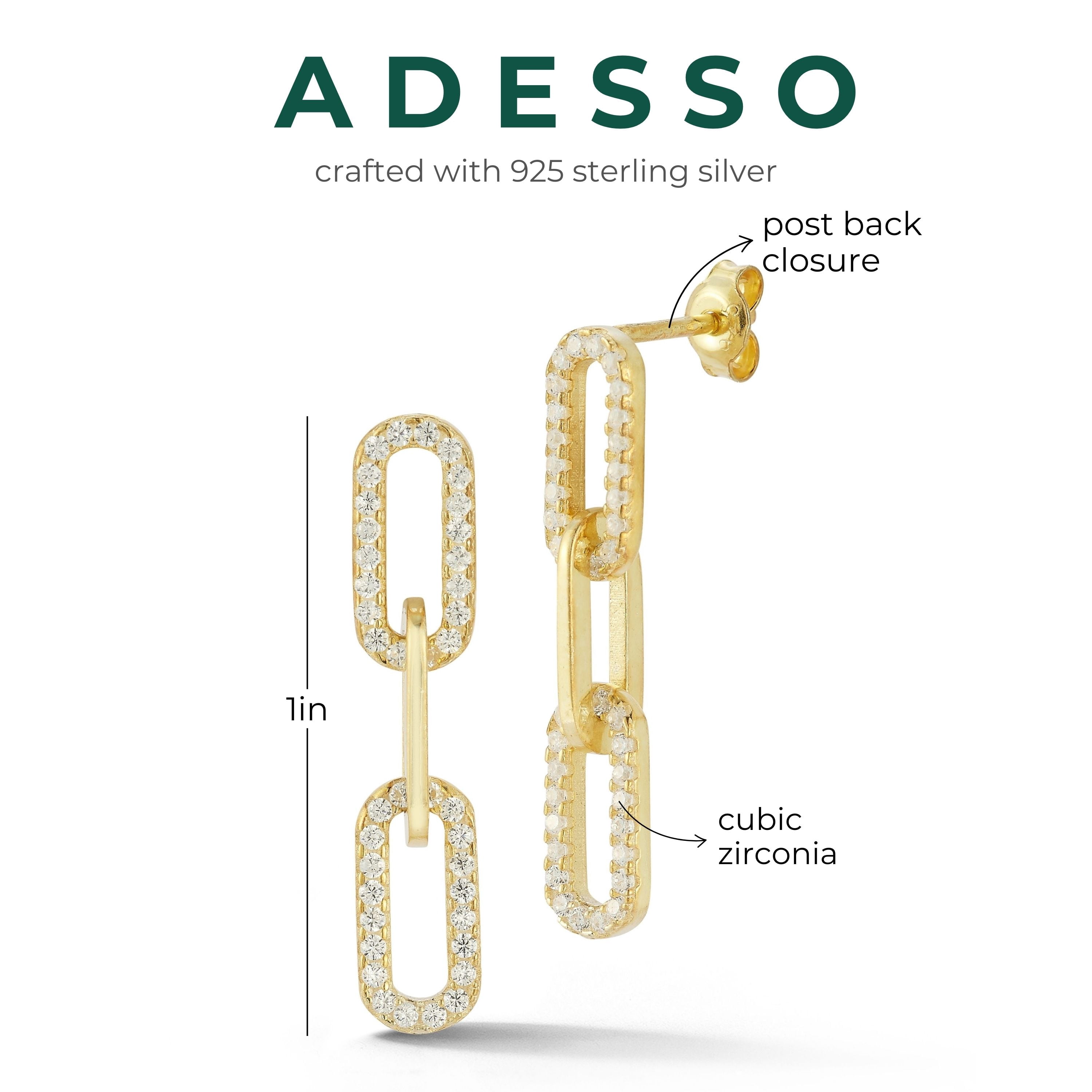 Adesso Milano Jewelry Sterling Silver Paperclip Link Drop Earrings with Cubic Zirconia Stones for Women, Gold, 3 Links