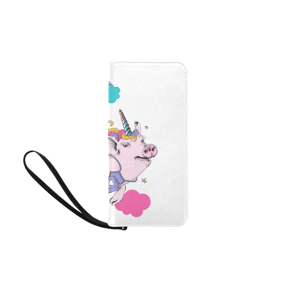 SUNENAT Cute Pig with Unicorn Dreams Come True Women Wallet Zip Clutch Wallet Travel Purse with Strap