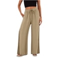 thumbnail image 2 of Tqcoqu Linen Pants for Women Casual Summer Drawstring Elastic Waist Trousers Pockets Petite Fashion Straight Pants Lounge,Khaki Women's S-XXL, 2 of 7