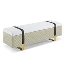 MCombo Modern Storage Ottoman Bench, Faux Leather Upholstered Footstool with Storage Space, Bed End Bench for Bedroom, Living Room, Entryway W463(Beige)