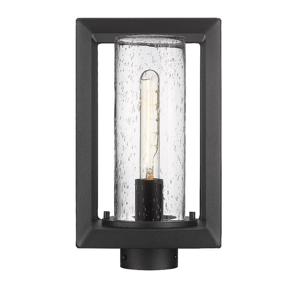 Smyth 1-Light Outdoor Post Light in Natural Black and Seeded Glass