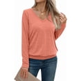 thumbnail image 4 of FUNING Womens V Neck Long Sleeve Shirts Casual Banded Hem Tops Basic Tees Spring Fall Clothes 2025, 4 of 6