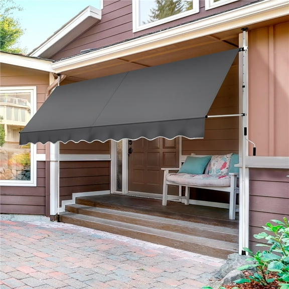 Renwick Manual 118″ L Retractable Awning with Adjustable Angle & Height, Dark Gray