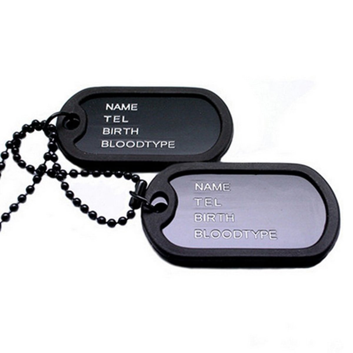 Military Dog Tag Personalized ID Tag Necklace Complete with Chains and Silencers Black Walmart