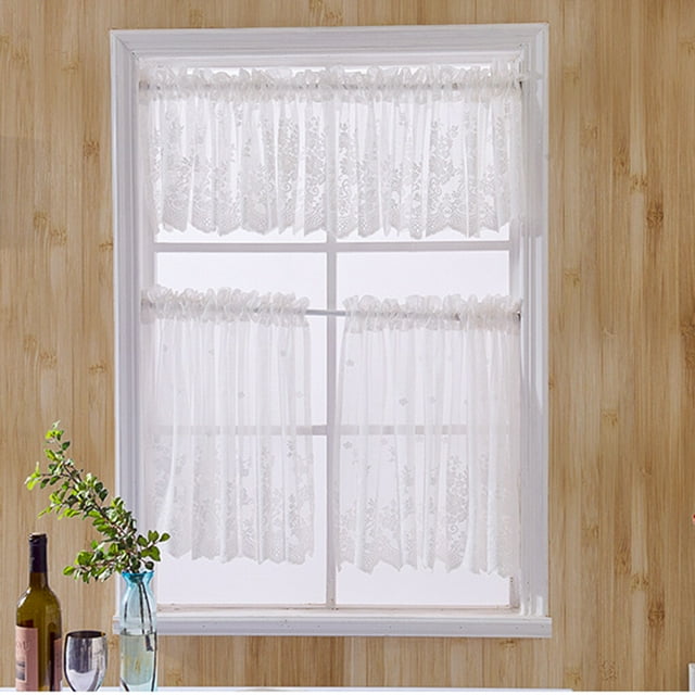 Lace Cafe Kitchen Ruffle Window Drape Semi transparent voile voile curtains Semi transparent Valance Semi Transparent Voile Curtains Window Treatment