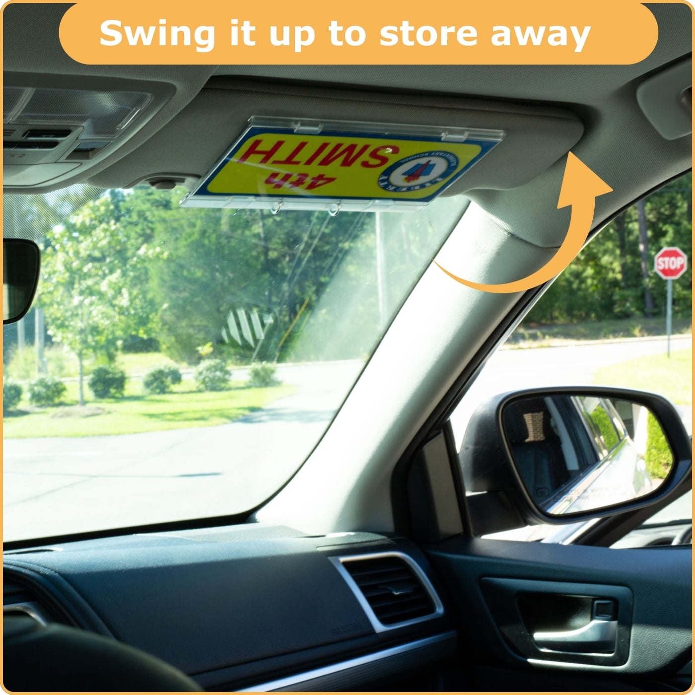JL Safety® Elementary & Daycare Student Pick-Up Permit Cover & Holder – Visortag® VTSH140. Easily display and swing away your permit. Visor-mounted, patented, Made in USA.