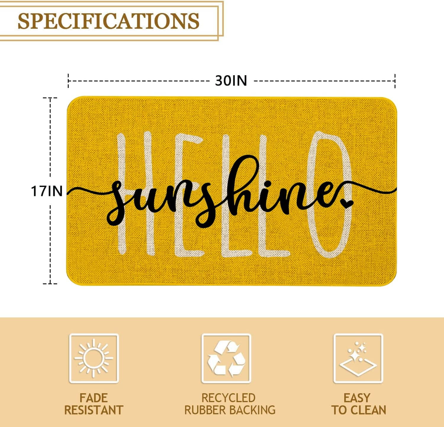 Hello Sunshine Door Mat Summer Funny Text Indoor mat,Holiday Creative Decorative Seasonal Burlap Spring Welcome Floor Yellow Mat Switch Mat for Outdoor 17 x 30 in