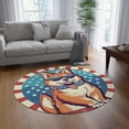thumbnail image 1 of Patriotic Shiba Inu Retro Cartoon -Synthwave Summer Animation Round Rug, 1 of 5