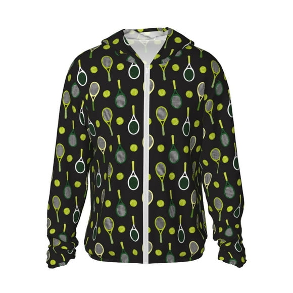 Vsdgher Raquettes de Tennis Imprimées, Sweat à Capuche pour Adultes, Protection contre les Éruptions Cutanées pour Hommes et Femmes, Manches Longues, Protection Solaire, Chemises de Pêche pour Course et Natation - Moyen