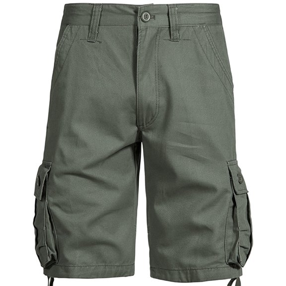 HOOMEUMY Men's Military Style Cotton Cargo Shorts with Multi Pockets Straight Fit Summer Outdoor Shorts Green XL