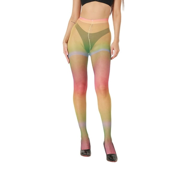 Women Rainbow Gradients Pantyhose Long Sheer Tights Thigh High Stockings Hosiery