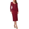 thumbnail image 1 of INSPIRAR CHIC Trajes de Dos Piezas de Encaje para Mujeres, Top Peplum con Escote Corazón, Conjuntos Elegantes de Falda de Cóctel L Burgundy, 1 of 6