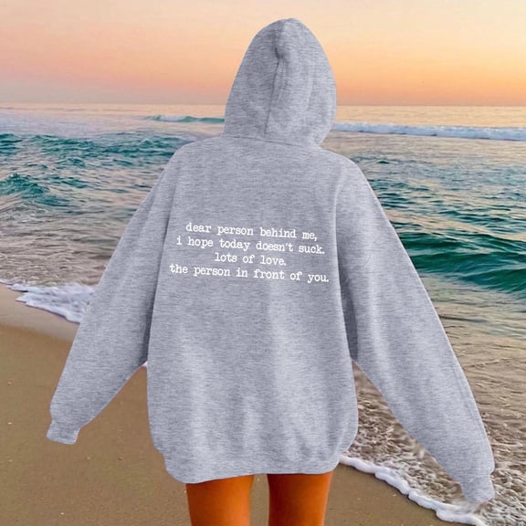CUZIBR Hoodies For Women Letter Print Graphic Oversized Sweatshirts Vintage Hoodie Trendy Preppy Style Long Sleeve Pullover Tops Fall Winter Clothes,Grey