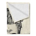 thumbnail image 2 of Indie Soft Flannel Fleece Throw Blanket, Hipster Gentleman Skull with Mustache and Eyeglasses with Inscription Vintage, Cozy Plush for Indoor and Outdoor Use, 70" x 90", Black Cream, by Ambesonne, 2 of 5