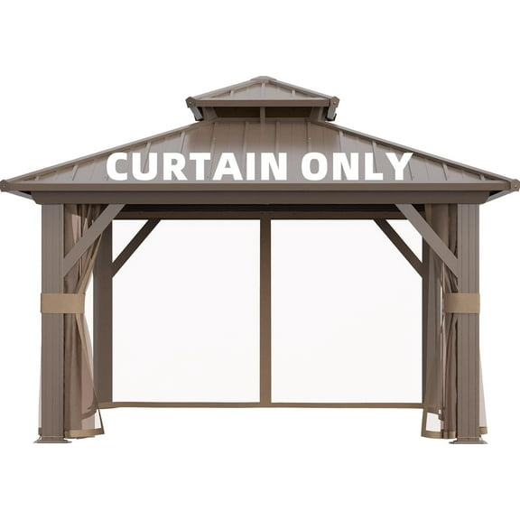 MELLCOM Gazebo Universal Replacement Privacy Netting, Outdoor 4-Panels Sidewall Netting with Zipper, Hooks and Rings Included for Garden, Backyard and Patio (Khaki, for 10' x 10' Gazebo)