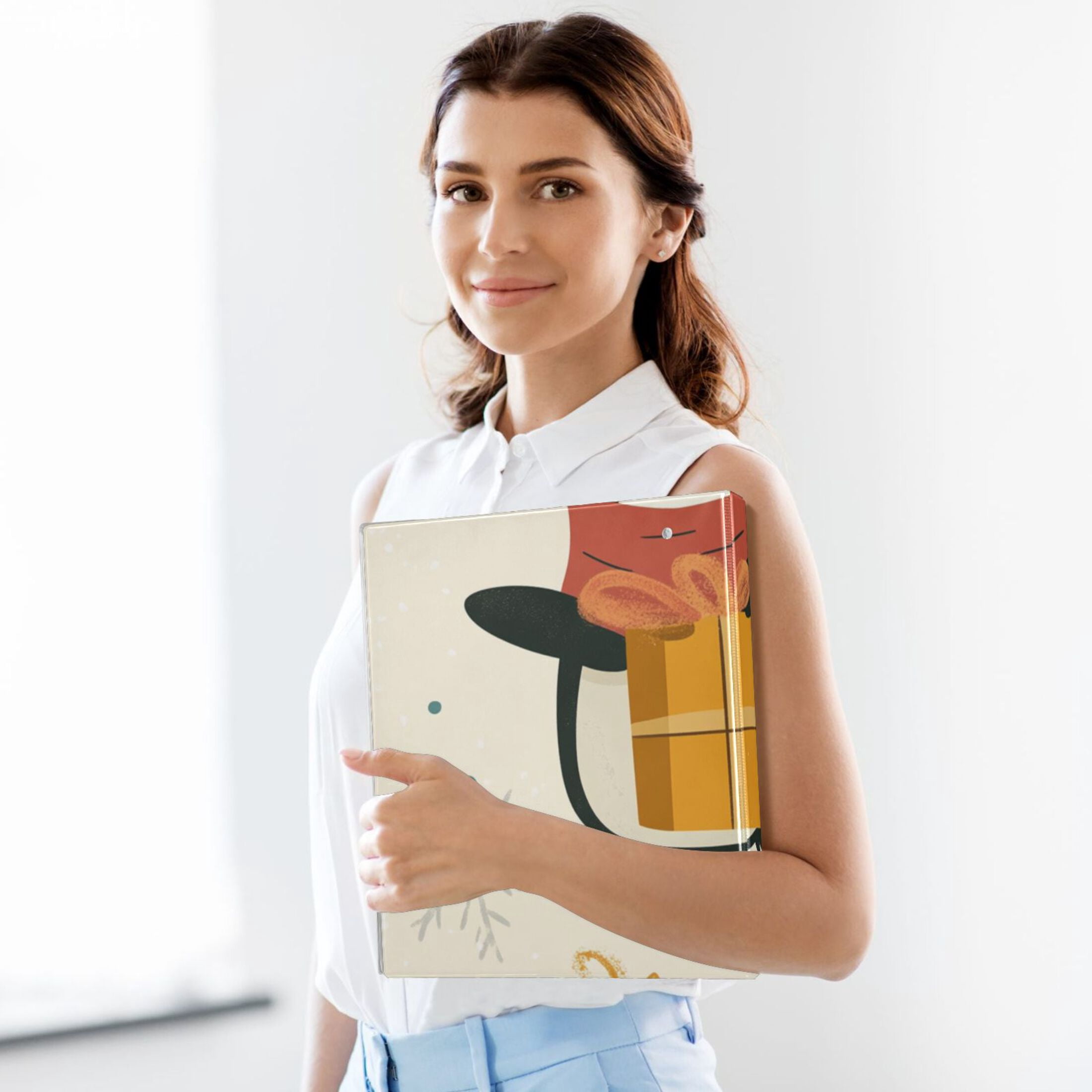 Penguins with Gifts 3 Ring Binders 1.5 inch Hardcover File Folders with Interior Pockets A4 Size Organizer for School Office Hospital