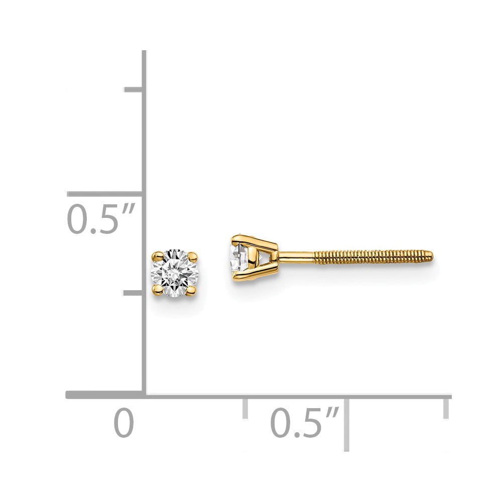 Real 14kt Yellow Gold .20ct. SI3 G-I Diamond Stud Thread on/off Post Earrings; for Adults and Teens; for Women and Men