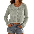 thumbnail image 3 of Asxite Women Summer Tops Long Sleeve Knit Crochet Cover Up Beach Swimsuit Bikini Solid Sheer Shirts, 3 of 7