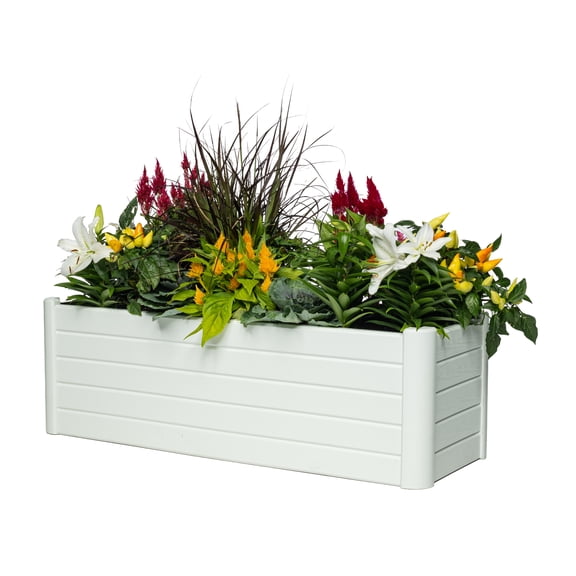 NuVue Raised Garden Beds 37" x 13" x 12.5" Polypropylene Woodgrain Outdoor Gardening Planter Box with Drainage Holes - White