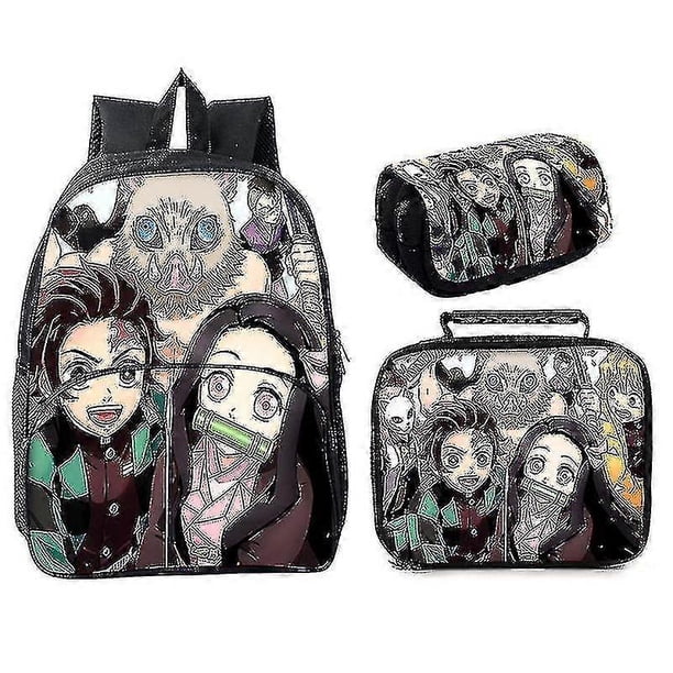 Demon Slayer Ghost Killing Blade Three-piece Set 16 Inch Round Pocket School Bag Meal Bag Pen Bag 4-13