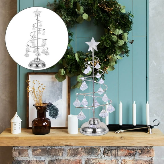 HEALEEP 1Pcs Tabletop Trees With Lights Christmas Tree Night Light For Home Decoration Silver And White Acrylic Iron