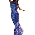 thumbnail image 2 of Txlixc, vestido largo sin mangas de verano para mujer, vestido de chifón con hombro oblicuo estampado a la moda, vestido de vacaciones de playa con abertura alta Txlixc  Moda, 2 of 9