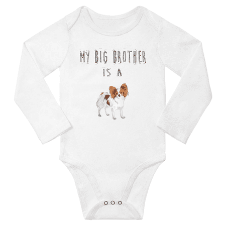 

My Big Brother is a Papillon Dog Cute Baby Long Sleeve Clothing Bodysuits Boy Girl (White 18-24M)