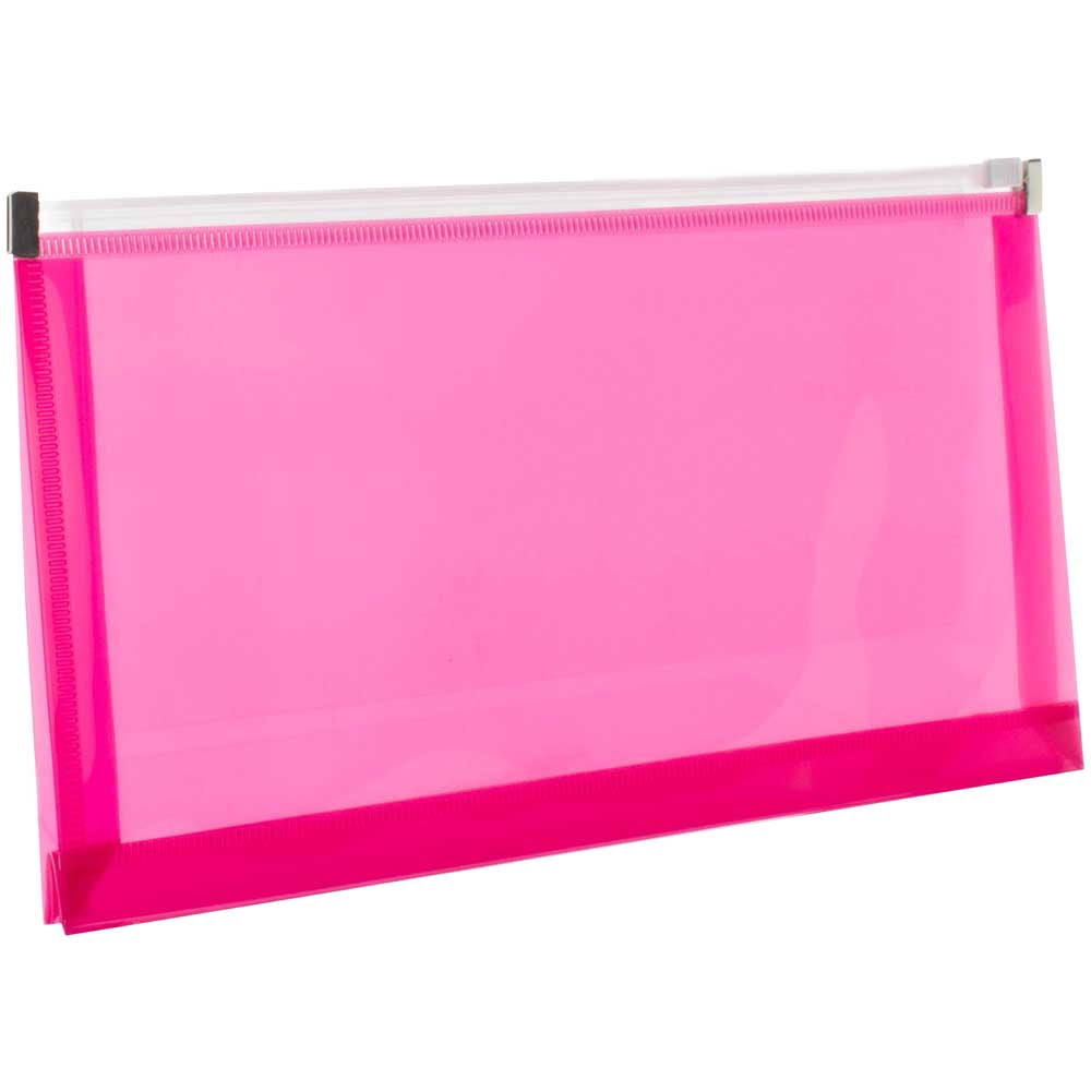JAM Paper Plastic Envelopes with Zip Closure, #10 Booklet Wallet, 5 x 10, Fuchsia Pink, 3/pack