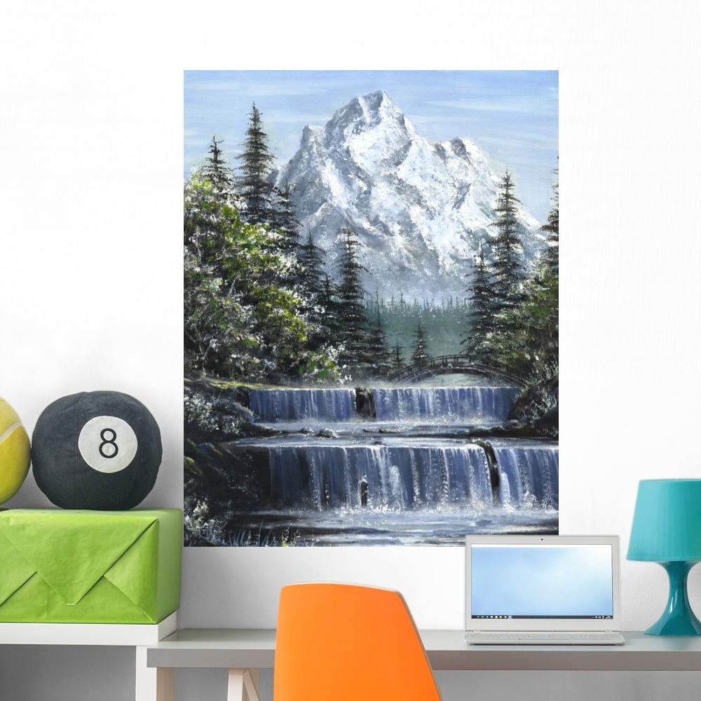 Mountain Waterfalls Wall Mural by Wallmonkeys Peel and Stick Graphic ...