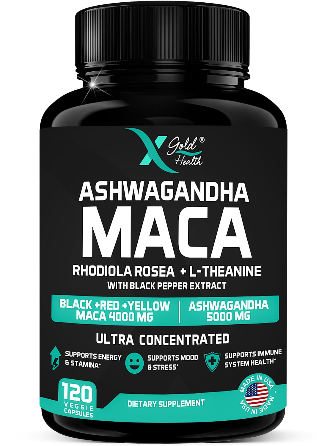Ashwagandha 30:1 Extract & Maca 20:1 Extract plus Rhodiola Rosea & L-Theanine