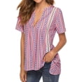 thumbnail image 6 of Xuanfei Women Bohemian Floral Print V Neck Short Sleeve Cut Out Asymmetric Hem Top, 6 of 7