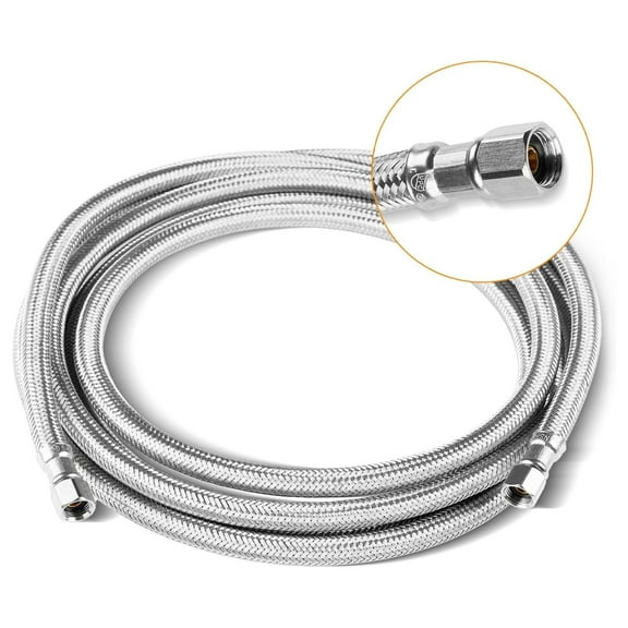 (10 Pack) 10-FT Ice Maker Supply Line, 1/4" Compression Stainless Steel Refrigerator Water Hose Connector