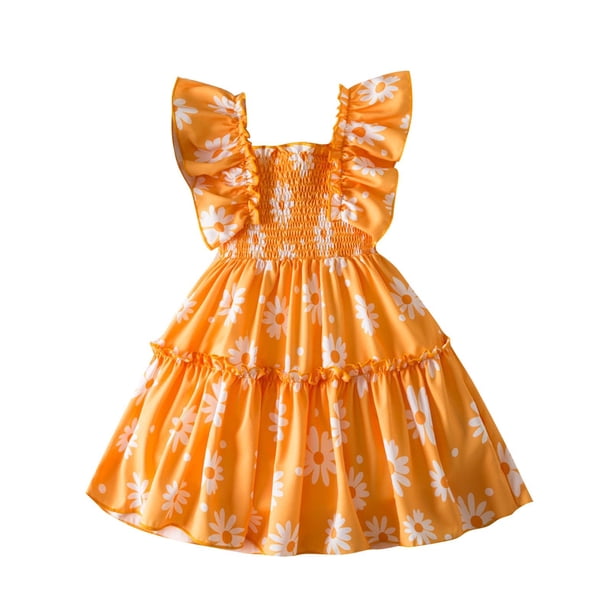 Odeerbi Niñas Verano Vestido Floral Con Volantes Manga Con Volantes Vestido de Princesa Sin Mangas Vacaciones En La Playa