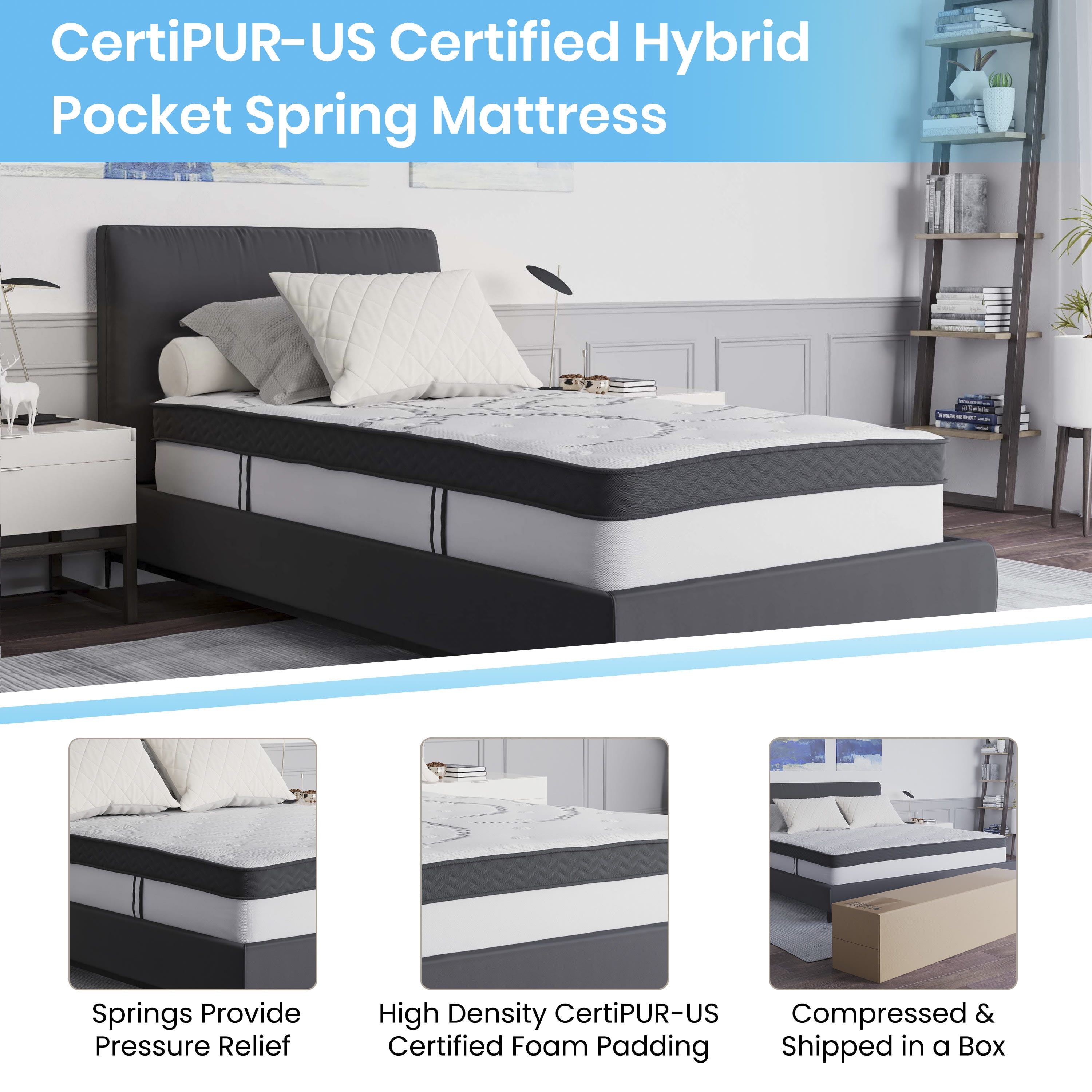 Emma + Oliver 12 Inch CertiPUR-US Certified Hybrid Pocket Spring Mattress, Twin Mattress in a Box - Premium Mattress
