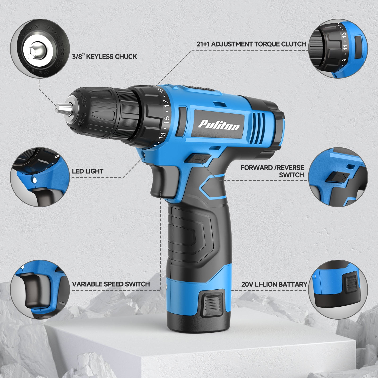 PULITUO 148-Piece Home Drill Set with 12V Blue Cordless Drill, Hand Tools, Tool Box, Ideal for Men, Women, and DIY Enthusiasts for Home Improvement