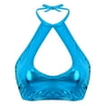 thumbnail image 1 of Haitryli Women's Shiny Metallic Keyhole Crop Top Halter Backless Rave Bandeau Vest Bra Clubwear Light Blue One Size, 1 of 6