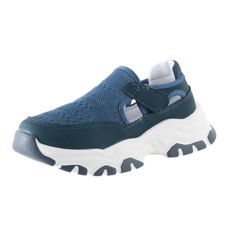 

Black Sandals Women Comfortable Leisure Four Seasons Solid Color Non Slip Flat Round Toe Breathable Hook Loop Mesh Shoes Shoes For Women Sandals