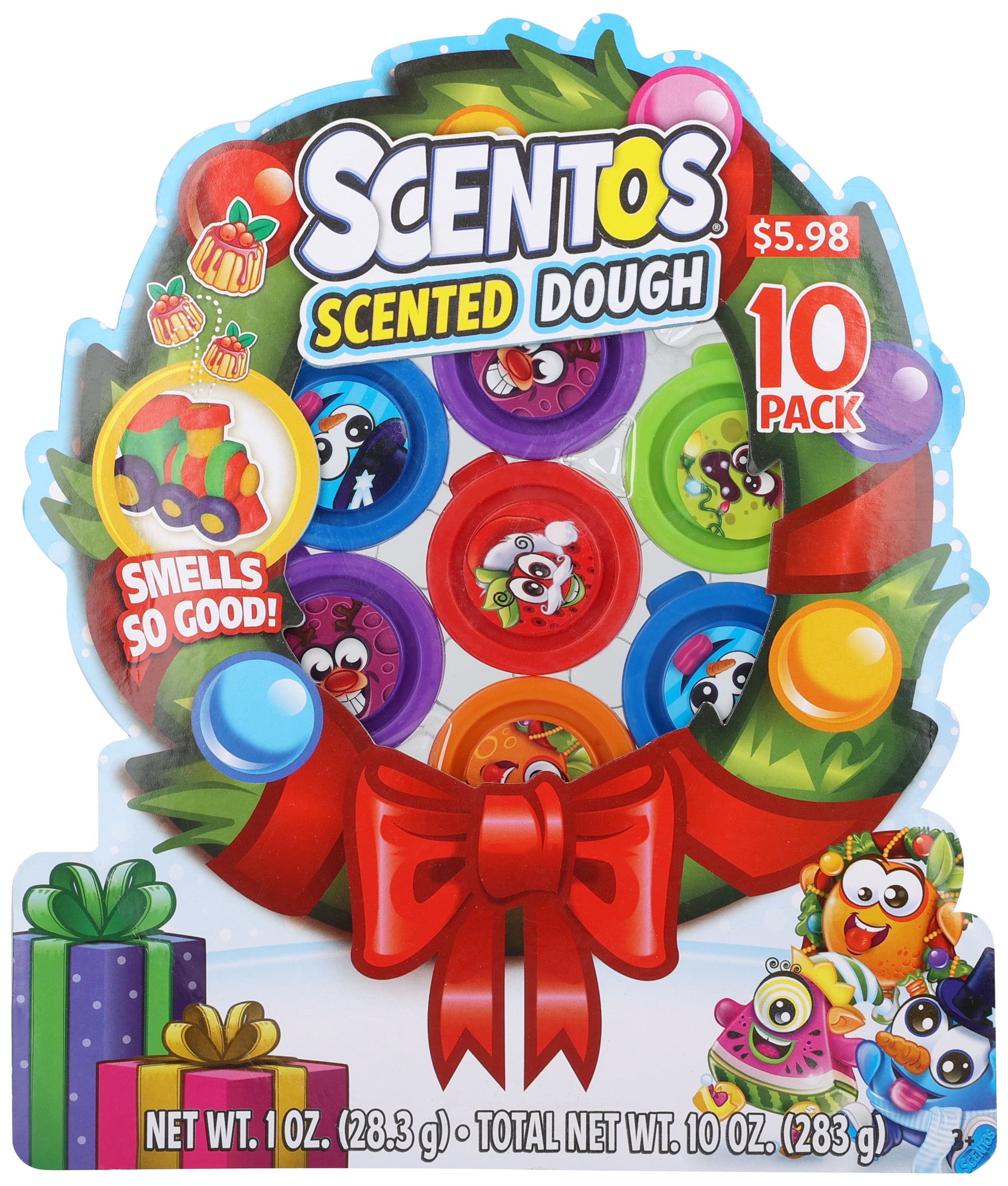 Scentos Scented 1oz Assorted Color Dough Tubs Ages 3+, 10 Count, Christmas, Play Doughs