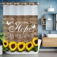 thumbnail image 6 of Yellow Sunflowers No Hooks Shower Curtain with Snap-in Liner Hope Brown Wood Striped Countryside Shower Curtains for Bathroom, Waterproof, Easy Install, Washable 48"x72", 6 of 9