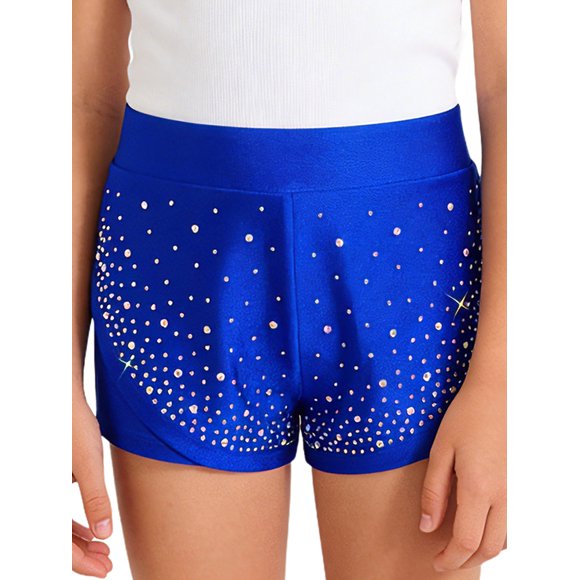 RUNQHUI Kids Girls 2 in 1 Sport Shorts Double-layer Dance Shorts Gymnastics Athletic Short Pants Gym Bottoms Royal Blue 16