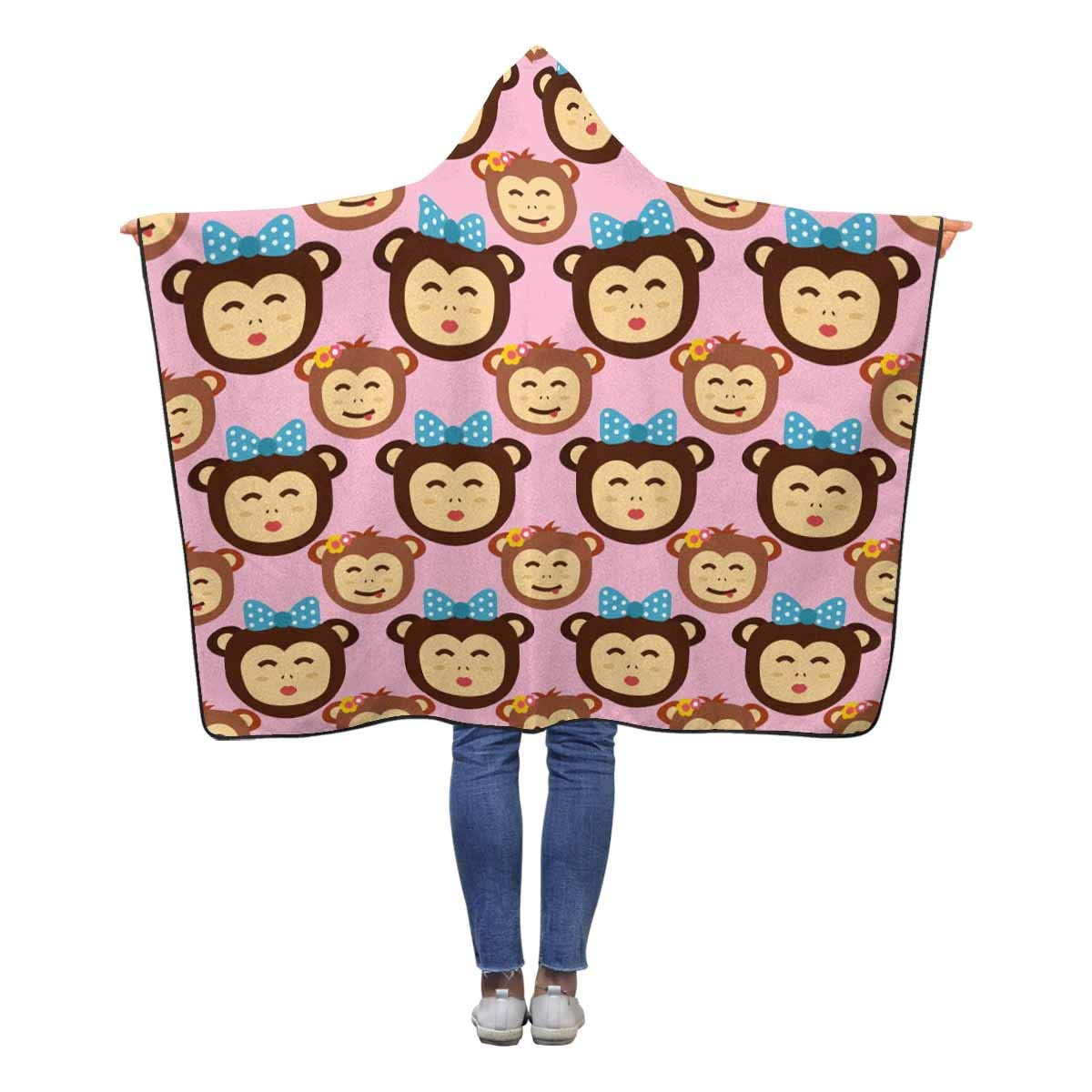 ASHLEIGH Monkey Hooded Throw Blanket 50x60 inches Kids Girls Boys