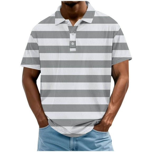 zfwon Mens Striped Polos Shirts Oversized Color Blocked Striped Comfy Short Sleeve Golf Shirts Lightweight Lapel Comfortable Fit Tops Summer Regular Fit Work Business Formal Tees