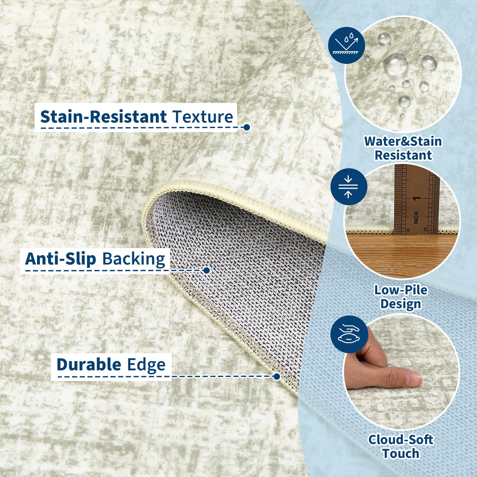 Area Rugs, Washable Large Rugs for Living Room Bedroom, Low Pile Soft Carpet, Modern Abstract Neutral Design, Non Slip & Non Shedding Foldable Floor Mats for Home Decor