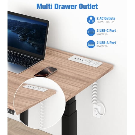 65W Furniture Drawer Outlet, Recessed Outlet with 4 USB Ports & 2 AC Outlets, Recessed Power Strip for Home, Office, 14 AWG-10FT Spring Cord(White)