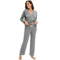 thumbnail image 4 of GEX 100% Cotton Pajamas for Women PJ Set Soft Button-Down 2 Piece Set Knitted Long Sleeve Sleepwear Loungewear Dark Gray S, 4 of 7