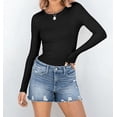 thumbnail image 6 of GSUNSOX Women's Ribbed T-Shirt, Casual, Long Sleeve, Slim Fit, Black, Size S, 6 of 7