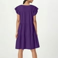 thumbnail image 3 of Summer Dresses for Women Sundress Sleeveless Ruffle Sleeve Round Neck Loose Short Flowy Pleated Mini Babydoll Dress, 3 of 4